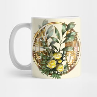 Yellow watercolor roses and a chinese lattice Mug